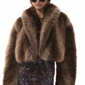 AFRM Stephanie Brown Faux Fur Jacket Small